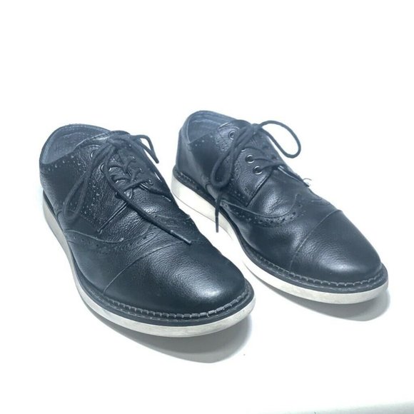 Toms Mens Brouge Shoes Black Lace Up Wingtip Cap Oxfords  display picture 1